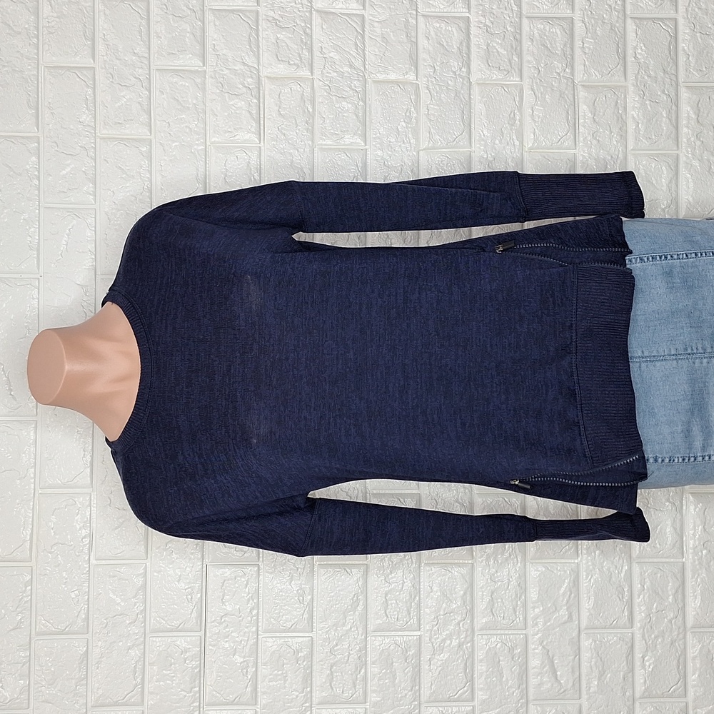 ACTIVE LIFE Navy Heathered Crew Neck Sweater with Side Zipper Details on Hem